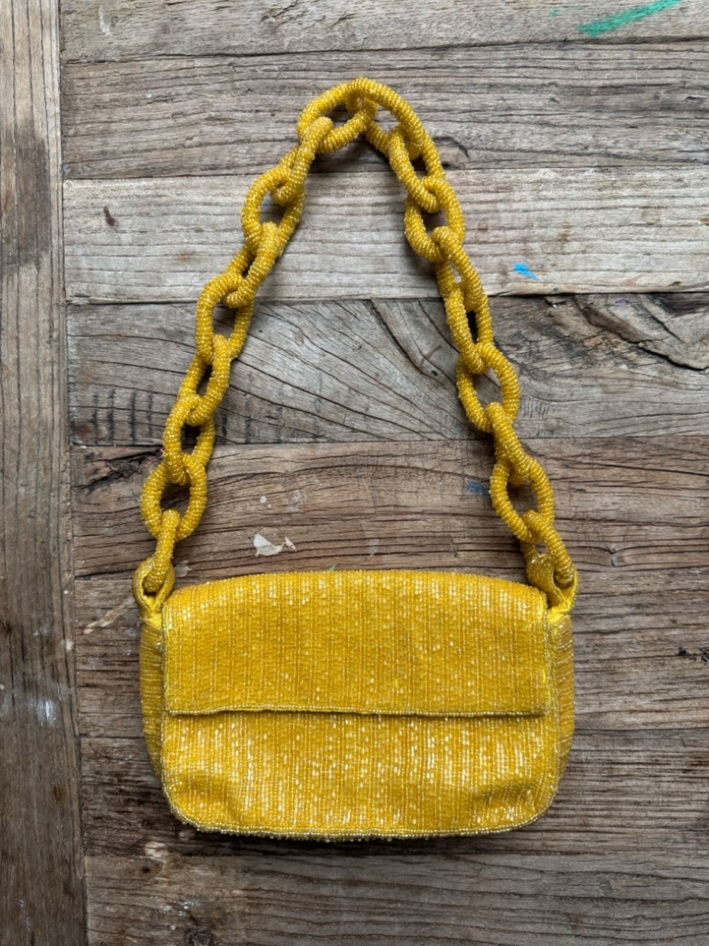Anthropologie The Fiona Beaded Bag: Chain Edition Yellow